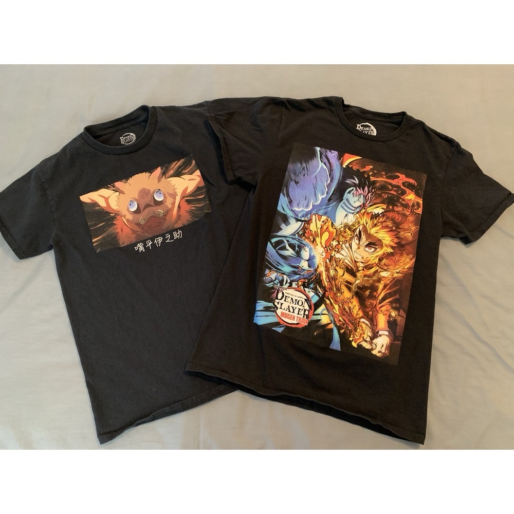 LOT‎ OF 2 Demon Slayer Mugen Train Movie Shirts Men's SMALL Anime Manga Fire/Ice